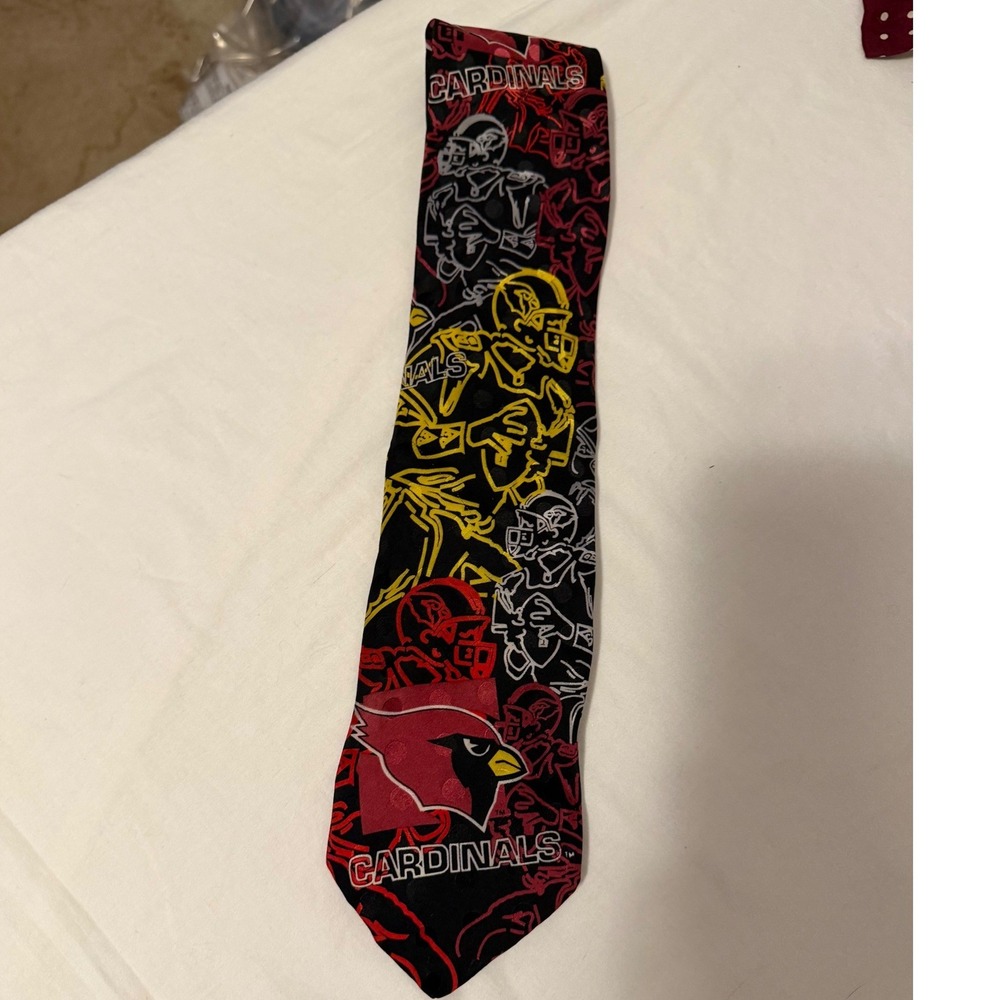 Vintage 1993 Arizona Cardinals NFL Silk Tie RM Sport Ralph Marlin Black Red 4"